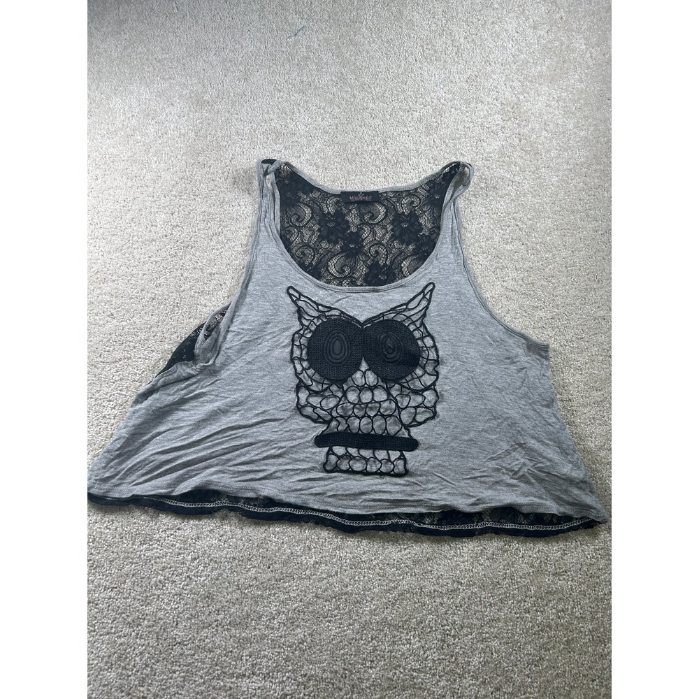 Miss Royal T Women's Gray XL‎ Tank Top Lace Owl Applique